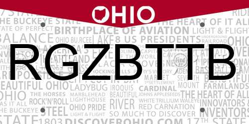 RGZBTTB Ohio License Plate