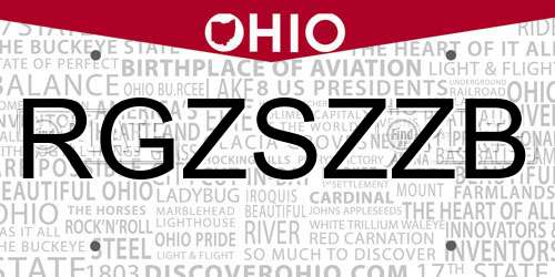 RGZSZZB Ohio License Plate