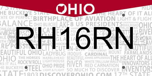 RH16RN Ohio License Plate