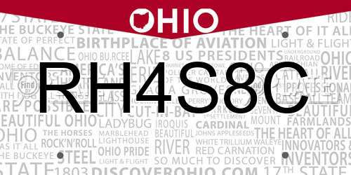 RH4S8C Ohio License Plate