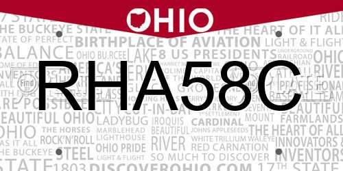 RHA58C Ohio License Plate