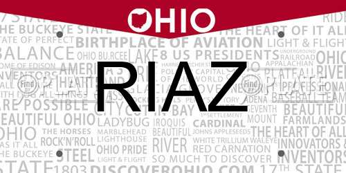 RIAZ Ohio License Plate