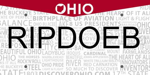 RIPDOEB Ohio License Plate