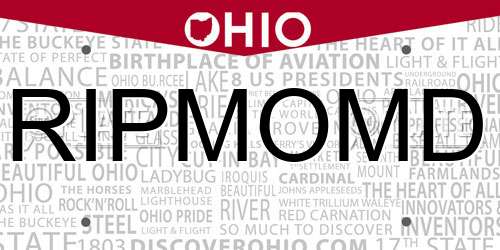 RIPMOMD Ohio License Plate
