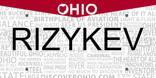 RIZYKEV Ohio License Plate