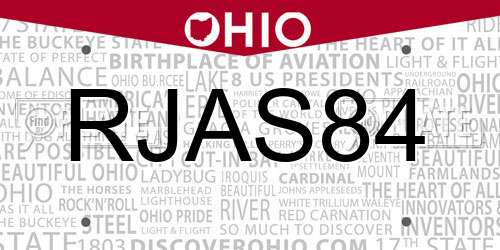 RJAS84 Ohio License Plate