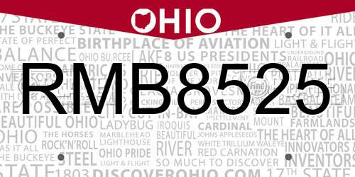 RMB8525 Ohio License Plate