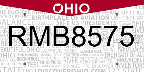 RMB8575 Ohio License Plate