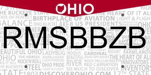 RMSBBZB Ohio License Plate