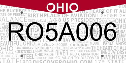 RO5A006 Ohio License Plate