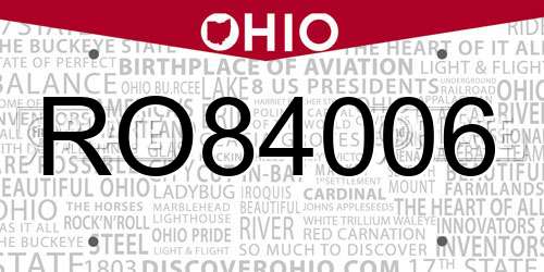 RO84006 Ohio License Plate