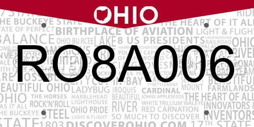 RO8A006 Ohio License Plate