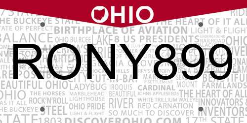 RONY899 Ohio License Plate