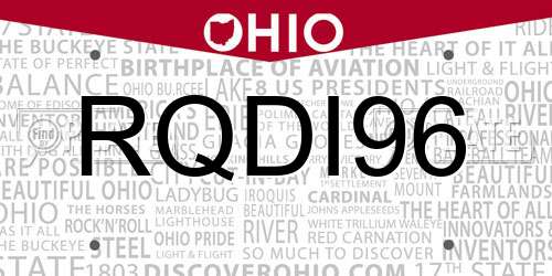 RQDI96 Ohio License Plate