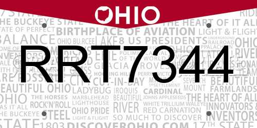 RRT7344 Ohio License Plate