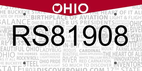 RS81908 Ohio License Plate