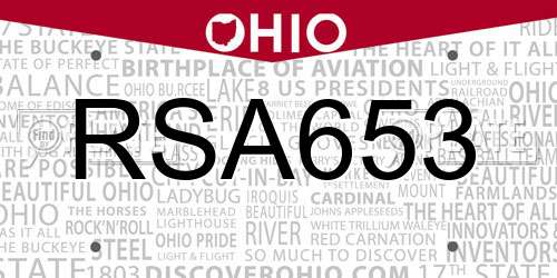 RSA653 Ohio License Plate