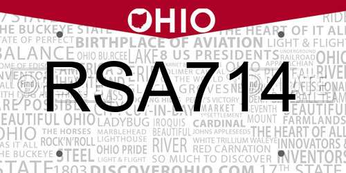 RSA714 Ohio License Plate