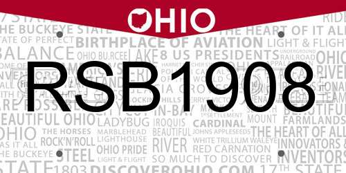 RSB1908 Ohio License Plate