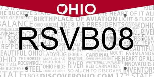 RSVB08 Ohio License Plate