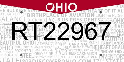 RT22967 Ohio License Plate