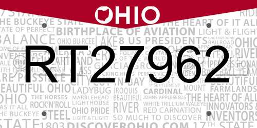RT27962 Ohio License Plate
