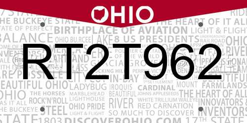 RT2T962 Ohio License Plate