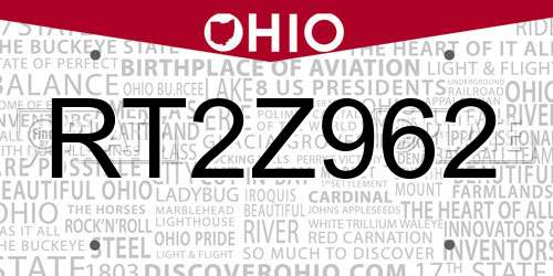 RT2Z962 Ohio License Plate