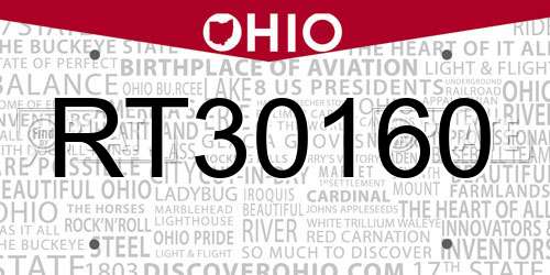 RT30160 Ohio License Plate