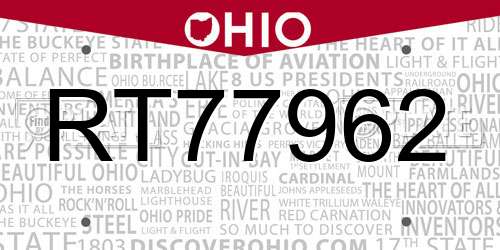 RT77962 Ohio License Plate