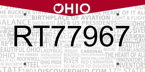 RT77967 Ohio License Plate