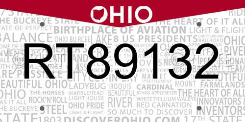 RT89132 Ohio License Plate