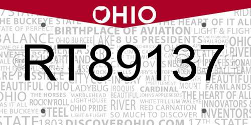 RT89137 Ohio License Plate