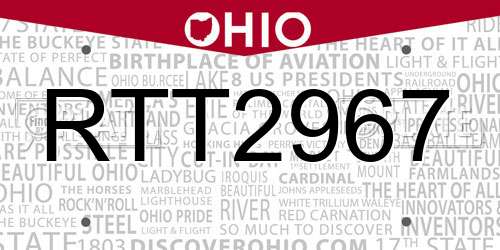 RTT2967 Ohio License Plate