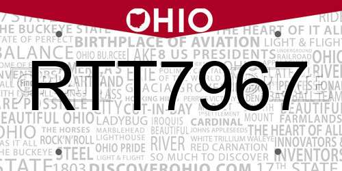 RTT7967 Ohio License Plate