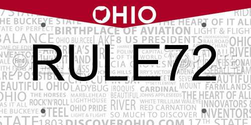 RULE72 Ohio License Plate