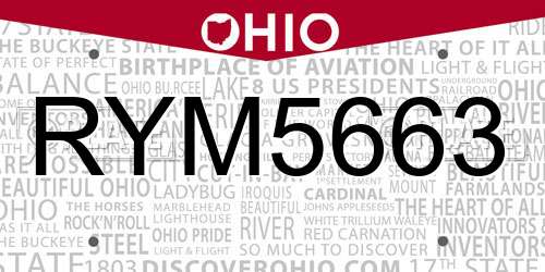 RYM5663 Ohio License Plate
