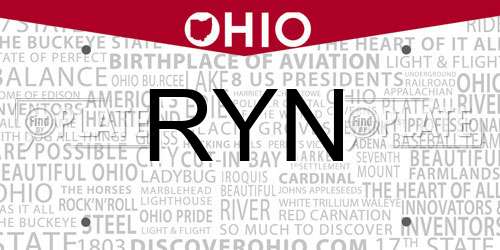 RYN Ohio License Plate
