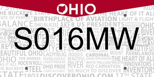 S016MW Ohio License Plate