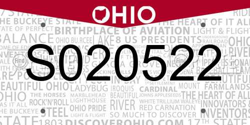 S020522 Ohio License Plate