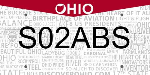 S02ABS Ohio License Plate