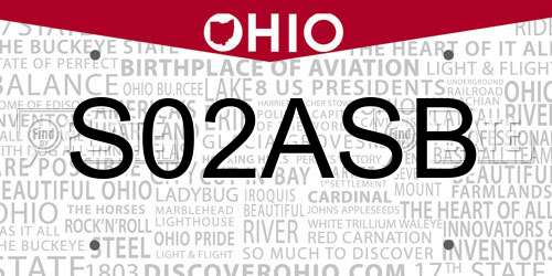 S02ASB Ohio License Plate