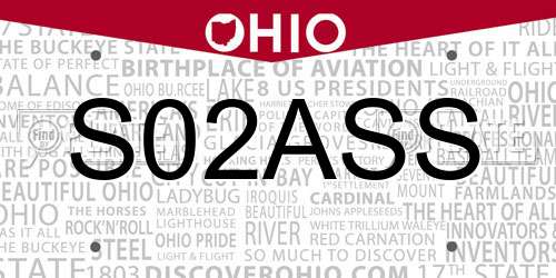 S02ASS Ohio License Plate