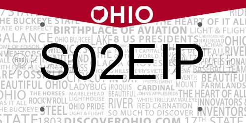 S02EIP Ohio License Plate