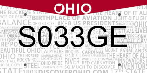 S033GE Ohio License Plate