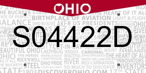 S04422D Ohio License Plate