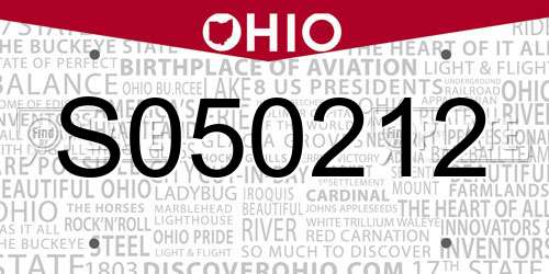 S050212 Ohio License Plate