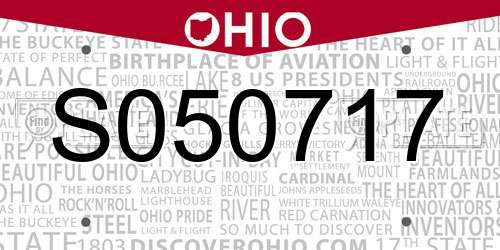 S050717 Ohio License Plate
