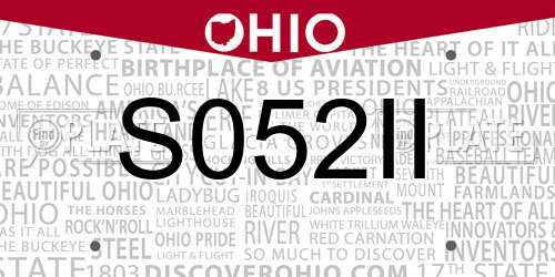 S052II Ohio License Plate