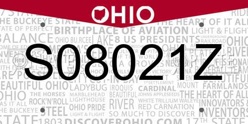 S08021Z Ohio License Plate